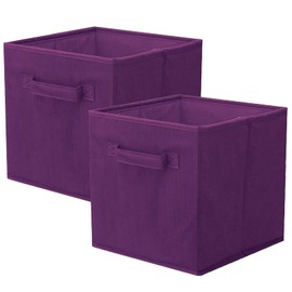 PowerKing Collapsible Storage Cubes with Handles, Fabric Foldable Bins for Closet Shelves, Durable Organization Storage Bins, 10.5'' x 11'' x 10.5'', 2 Pack, Dark Purple