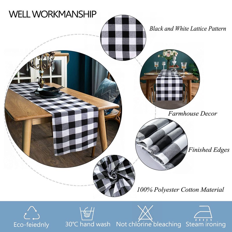 Table Runner White and Black Buffalo Plaid Table Runner Checkered