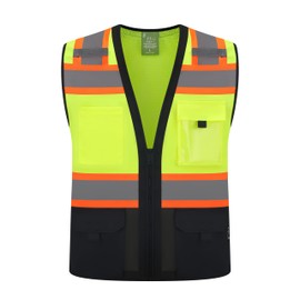 Class 2 High Visibility Reflective Safety Vests Women & Men With 5 Pockets And Zipper Front,Meets Ansi/Isea Standards (Yellow black, Small)