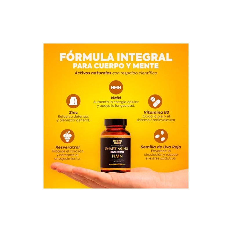 NMN Resveratrol NAD+ Glicinato de Magnesio Longevidad Health Hack