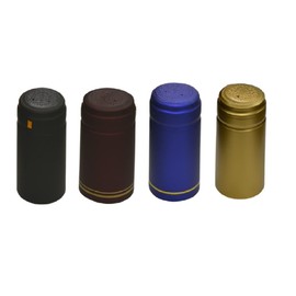 North Mountain Supply Premium PVC Heat Shrink Capsules with Tear Tabs - Variety Pack 160-40 Gold Satin, 40 Matte Black, 40 Blue Cobalt with Gold Stripe, and 40 Burgundy with Gold Stripes