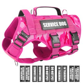 WINSEE Service Dog Vest Harness for Large Dog, Tactical Working MOLLE Vest with 10 Pet Patches, No Pull Heavy Duty Harness for Training Hunting Walking