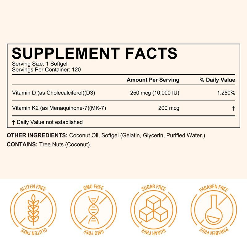 【live】Acentiallabs Vitamin D3 10000 Iu Plus K2 200 mcg, 300