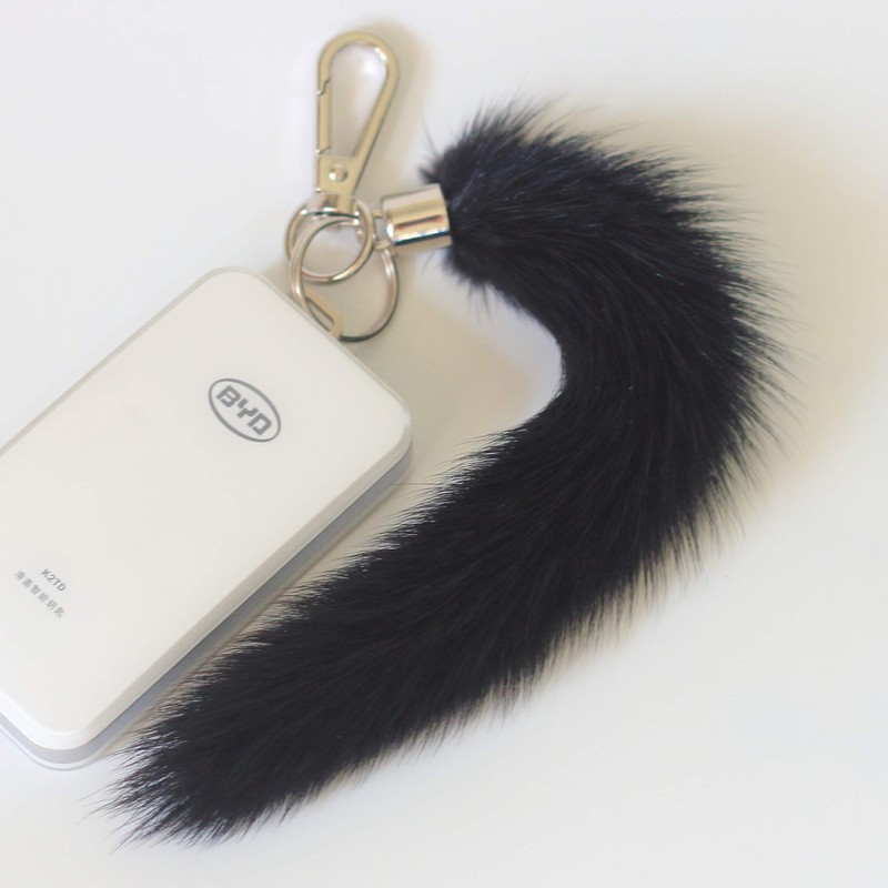 Fosrion Real Mink Marten Tail Fur Keychain (Black, 15cm, 1