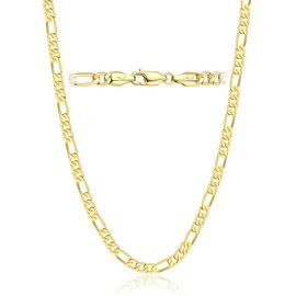 AHSIWC 14K Gold Chain Necklaces for Women & Men, 5mm Simple Figaro Link Chain for Womens Dainty Non-Tarnish Necklace Unisex Sizes 18-24 Inches Cadenas De Oro 14K Para Mujer