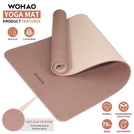 WOHAO 8mm Thick Non-Slip Yoga Mat - Large 72"x32", Eco-Friendly & Odorless with Carrying Strap, Extra Wide & Durable for Yoga, Pilates & Home Gym (Brown+Apricot)
