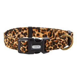 YUDOTE Adjustable Nylon Collar Premium Soft Flocking Fabric with Elegant Leopard Print for Medium Dogs Neck 31-49cm
