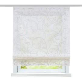 ESLIR Roman Blind with Velcro Tape Living Room Roman Curtain Burnout Curtains Modern Ribbon Blind Curtains White W x H 100 x 140 cm 1 Piece