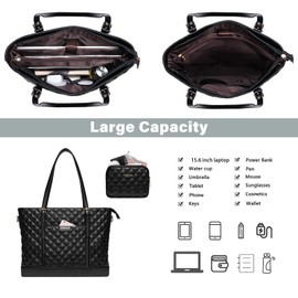 MOSISO Laptop Tote Bag for Women, 15.6 inch Briefcase Computer Bag Compatible with MacBook, HP, Dell, Asus Notebook, 16 inch Large Capacity Rhombus Quilted Leather Laptop Bag with Small Purse, Black