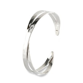 Sant BOLEN 925 Sterling Silver Bracelet, Simple, Hammered Bangle, Adjustable Size, Double Layered, Unisex, Sterling Silver