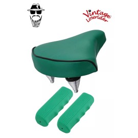 Vintage Lowrider NEW! BEACH CRUISER VINYL SADDLE 209 IN ALL GREEN W/GREEN CUSTOM GRIPS.