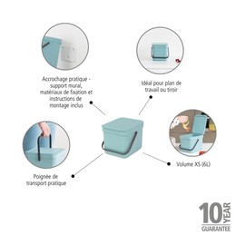 Brabantia 109720 Sort & Go Plastic Waste Bin, 58.4 x 28.5 x 42.4 cm, Grey, 6L