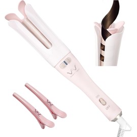 VAV Automatic Rotating Curling Iron for Medium to Long Hair - 1.25 Inch Curler Wand Creates Versatile Curls & Waves,Easy Use for Beginners (Pink)