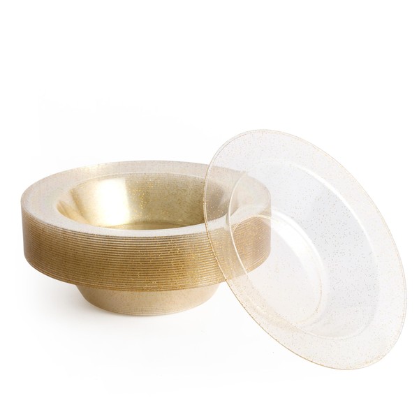 MATANA 25 Premium Clear Hard Plastic Bowls with Gold Glitter,