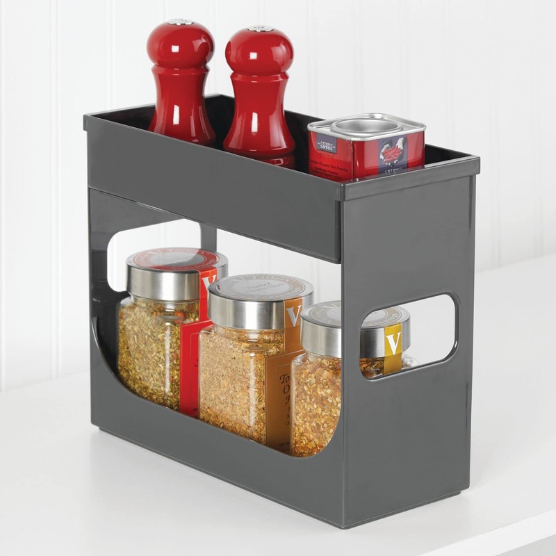 mDesign Spice Rack for Kitchen Cupboard - Extendable Kitchen Rack