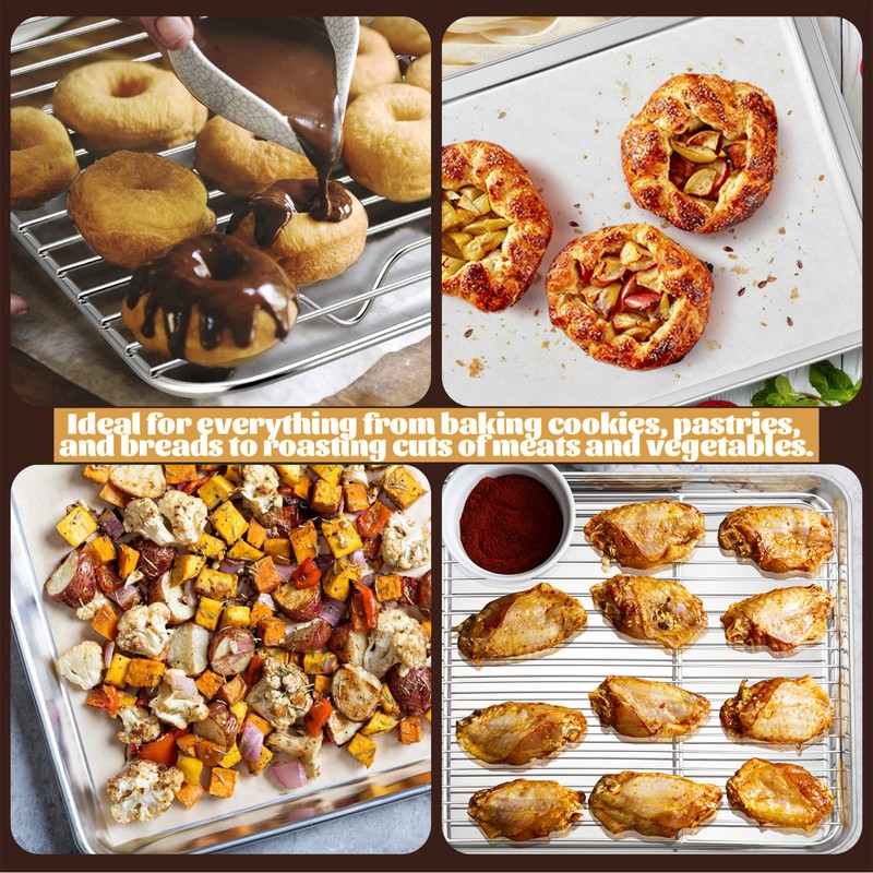 Stainless Steel Baking Sheet with Rack Set, E-far 12.4”x9.7” Cookie