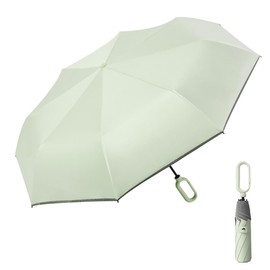 Foldable Windproof Ring Buckle Umbrella with Protect the Reflective Strip Rain and Sun Weather Resistant UV Guarded Sophisticated Manual 8-Bones Umbrella for Travel and Work-Light Green