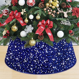 MODFUNS Royal Blue Sparkle Christmas Tree Collar & Skirt - 24 Inch Velvet Sequin Tree Stand Cover for Xmas Holiday Party