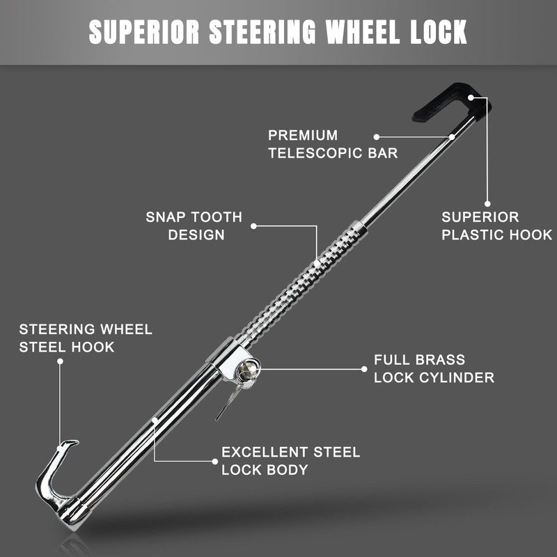 ROADGIVE Steering Wheel Lock Anti-Theft Device, Retractable Universal Brake Lock