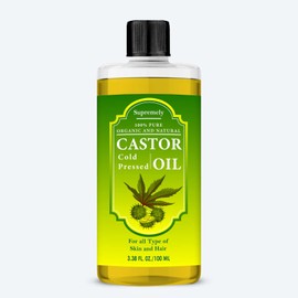 Supremely Cold Pressed Castor Oil 100ml - Pure, Natural, Vegan, Hexane-Free, No GMO Multipurpose Hair & Skin Care Eyelashes and Eyebrow Hair Growth