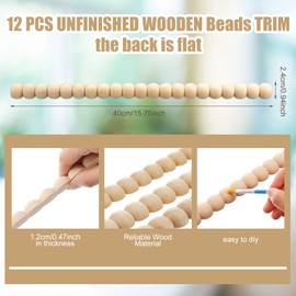 Nuanchu 12 Pcs Decorative Beaded Wood Trim Half Wooden Beads Trim Molding 15. 75 Inch Unfinished 3D Decorative Bead Pearl Wood Molding Cute DIY for Home Wall Cabinet Shelf Window Door (24 mm)