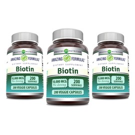 Amazing Formulas Biotin 10000 mcg Veggie Capsules | Vitamin B7 Supplement | Non-GMO | Gluten Free | Made in USA (200 Count | 3 Pack)