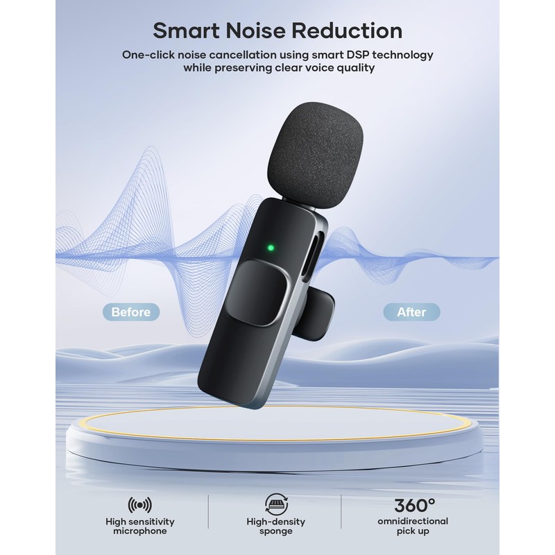 KUKIHO Wireless Lavalier Microphone, 2 Pack Mini Mic with Noise
