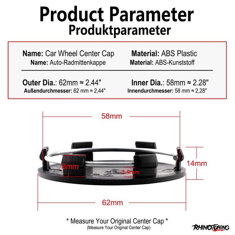 Rhinotuning 4 x 62mm Curious Cat Pattern Lettering ABS Material