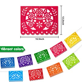 DomeStar Mexican Papel Picado Banner, 18 Feet Plastic Fiesta Banner Cinco de Mayo Dia De Los Muertos Decor Day of The Dead Papel Picado Decorations Mexican Fiesta Garland for Mexican Party Supplies