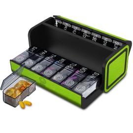 TOMSKYE Portable Pill Case, Large Capacity, 1 Week, 2 Times a Day, Multi-functional Pill Case, Portable, Compact, Forget to Drink Prevention, Removable, Dustproof, Splashproof, Antibacterial,