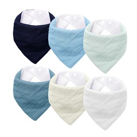 JOYIT Pack of 6 Baby Bibs, Muslin Triangular Scarf, Baby, Super Absorbent Neckerchief, Baby, Adjustable Bandanas for Boys