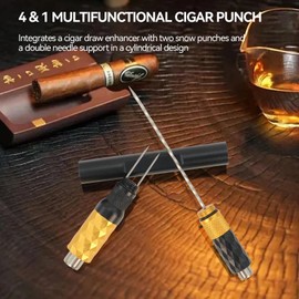 Cigar Punch Cigar Draw Enhancer and Cigar Nubber 4 in 1 The Cigar Punch for all Cigars is a Practical and Essential Cigar Accessories for Cigar Lovers Great Gift for a Man （Black Gold）