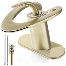 Brushed Gold Waterfall Bathroom Faucets, Gold Faucet for Bathroom Sink, Unique Vessel Sink Faucet 1 Hole, Gold Faucets for Vanity, SONMAJIA Modern Sink Faucet 1 Hole, llaves para lavamanos de bano