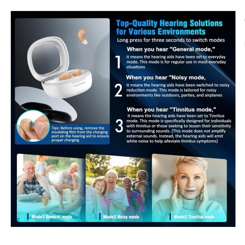 toopower Hearing Aids for Seniors Latest 16-Channel Digital OTC Rechargeable