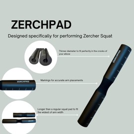 ZerchPad Barbell Pad Squat Pad Designed Specifically for Zercher Squats - Great for Zercher Squats, Front Squats and Hip Thrusts — Extra Long Length—Fit Standard and Olympic Bars Perfectly