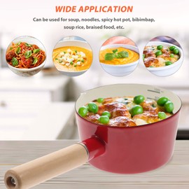 Cabilock Enamel Small Milk Pot Enamel Sauce pan Enamel Melting Pot Sauce Warmer Pot Enamel pan with Handle Milk Warmer pan Milk pan with Handle Mini pan Wood Thicken Boil Instant Noodles