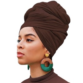 1 Piece Head Wrap Jersey Turban Urban Hairband Scarf Fashion Headband Solid Color Breathable Soft Extra Long Head Band Tie for Women (Dark Brown)
