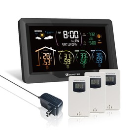KETOTEK Wireless Radio Weather Station with 3 Outdoor Sensors Indoor Outdoor LCD Digital Thermometer Hygrometer Barometer with WWVB,Alarm Clock,Weather Forecast,Moon Phase,Sunrise and Sunset Time