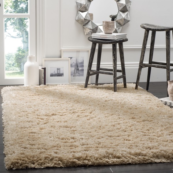 SAFAVIEH Polar Shag Collection 3' x 5' Light Beige PSG800A Solid Glam 3-inch Extra Thick Area Rug