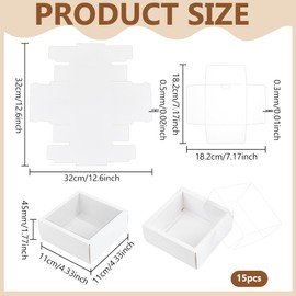 BENECREAT 15Pcs Square Paper Boxes with Clear PVC Window, 4.3x4.3x1.8 Inch White Paper Gift Box for Packaging, Wedding Favor, Chocolates, Cookies, Small Crafts