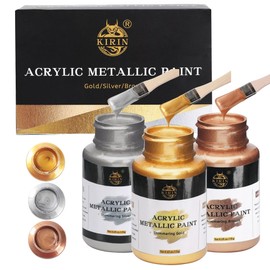 KIRIN Acrylic Paint Set, Metallic Gold & Silver & Bronze, Gold Leaf Paint for Art Painting Handcrafts, Idea Paints for Fabric Furniture Wood Clay Canvas Craft Supplies (3Pcs, 125g/Bottle)