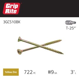 Grip-Rite 3GCS10BK #9 x 3" Star Drive Gold Construction Wood Screw, 10lb Bucket
