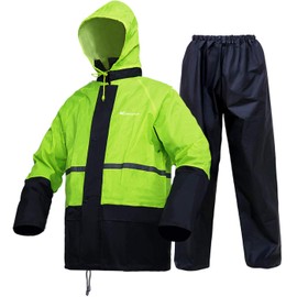 HANMENGXUAN Rain Suit High Visibility Reflective Work Rain Jacket Pants for All Sport Farm Fishing Motorcycle(M,Fluorescent)