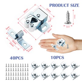 10Pcs Double Roller Door Catch with Screws, Zinc Plated Roller Ball Door Catch, Twin Roller Catch for Cabinet Cupboard Wardrobe, Internal Doors Caravan Door Latch Furniture Hardware (Silver)