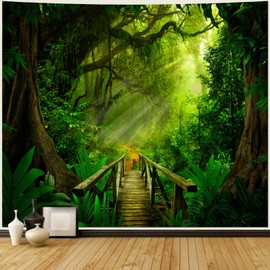 Bishilin Psychedelic Tapestry 200 x 200 cm, Wall Hanging, Natural Green Forest Tapestry, Wall Hanging, Outdoor Children's Room