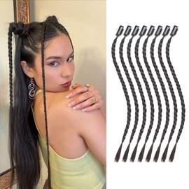 XFSRG 8 Pieces Hairpiece with Elastic Band, Women's Large Braid Hairpieces, Real Hair, Long Braided Ponytail Extension, Natural Hair Extension, Braid, Bun Curly Hair Scrunchie, Hair Updo