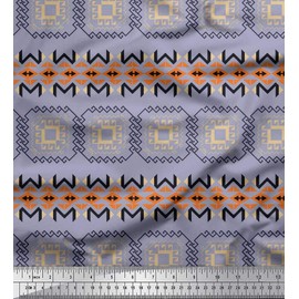 Soimoi Gray Poly Crepe Fabric Geometric African Fabric Prints by Yard 52 Inch Wide