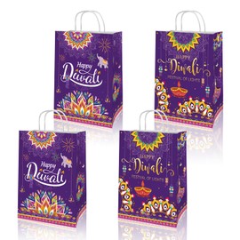 KYMY Diwali Party Treat Bags with Handles, 12pcs Diwali Gift Candy Bags, India Festival of Lights Gift Goody Bags, India Party Favor Diwali Party Indian Celebration Supplies Decoration