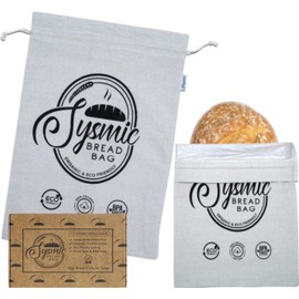 2 X Reusable Plastic Lined Bread Bags for Homemade Bread to Keep Fresh For Longer Organic Cotton Linen Eco Bread Storage Bag L/M