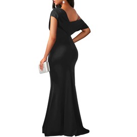 YMDUCH Women's Elegant Sleeveless Off Shoulder Bodycon Long Formal Party Evening Dress Black